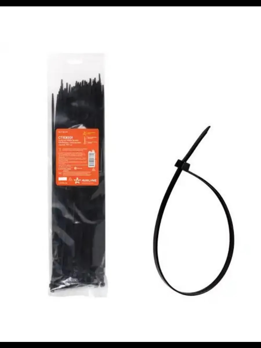 Хомуты-стяжки 350х4,8 мм AIRLINE кабельные нейлон (пластик) Черные компл. 10 шт
